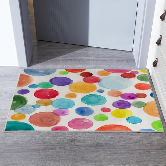Ansouyi Colorful Non-Slip Area Rugs, Washable Rug Carpet for Living Room Home Decor Rugs for Game Room Classroom Bedroom Dining Kindergarten Room (Colorful Polka Dot, 2x3ft)