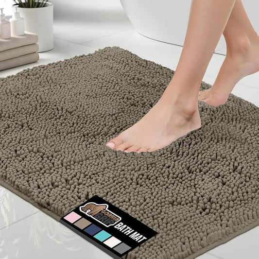 GORILLA GRIP Bath Rug Mat, Thick Soft Absorbent Chenille, Quick Dry Microfiber Mats, Rubber Backing Washable Shower Floor Rugs, US Designed Bathroom Bathmat Home Decor Accessories, 24x17, Latte