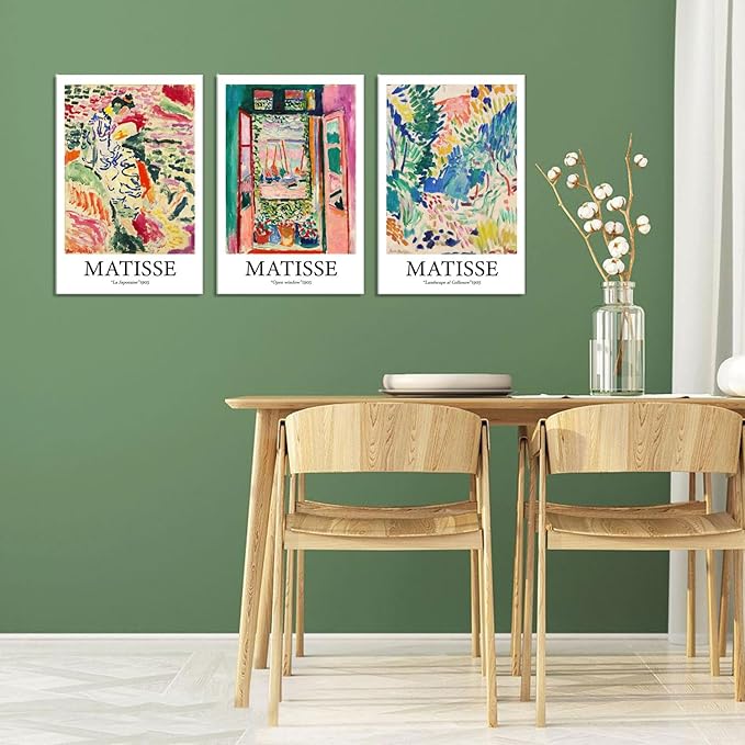 Framed Henri Matisse Abstract Canvas Wall Art Print Set French Floral Rainbow Landscapes Nature Plants Illustrations Modern Multicolor for Living Room, Bedroom, Office - 12"x16"x3