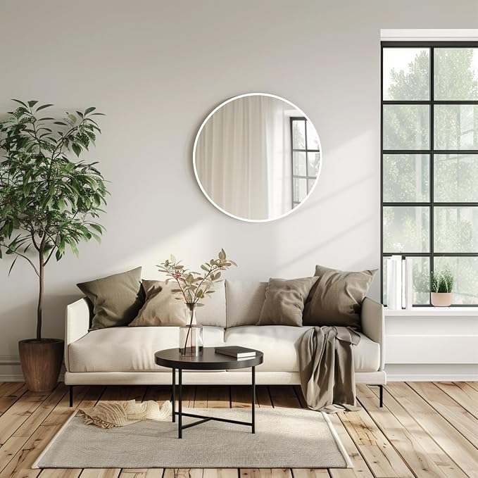 White Round Mirror 30 inch, White Circle Mirror, Round Bathroom Mirrors Metal Frame, Circle Wall Mirrors for Bathroom, Living Room, Hallway, Vanity, Over Sink