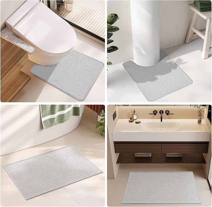 Bathroom Runner Rug, Long Bath Mat Washable Thin Quick Dry Low Pile Bathroom Runner Rugs 24 x 60 Non Slip, Light Grey 24"x60"