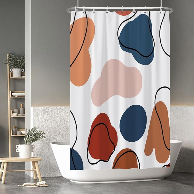 Baocicoo Abstract Bohemian Shower Curtain Pink Red Orange Texture Modern Striped Fashion Minimalism Shower Curtains for Hotel Spa Home Bathtubs Bath Waterproof Fabric with Hooks 48x72 Inches