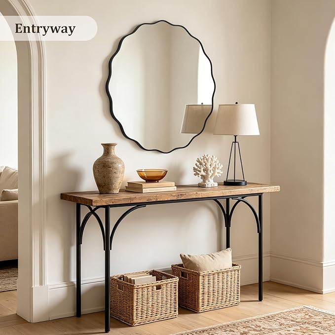 WallBeyond Round Wavy Mirror for Wall Decorative 36 inch, Modern Round Mirror Aluminum Frame for Bathroom Bedroom Living Room Home House Office Entryway, Black