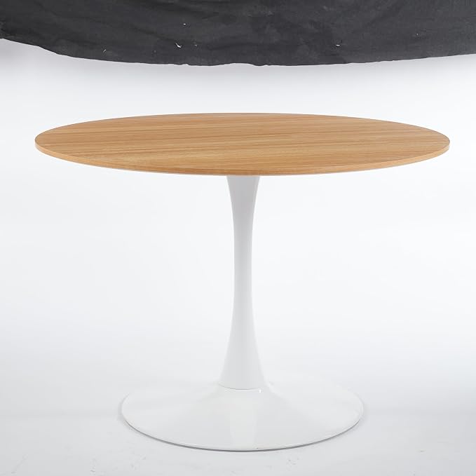 Round Dining Table, Modern Tulip Kitchen Table with Thickened Tabletop & Sturdy Pedestal Base, Tulip Shape Table for Small Places, Office, Cafe (Oak, 42.1 inches)