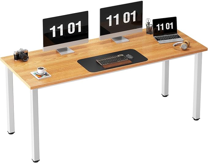 Need 63 Inch Large Computer Desk - Modern Simple Style Home Office Gaming Desk, Basic Writing Table for Study Student, Work from Home Table, Large Legroom, White Metal Frame, Teak