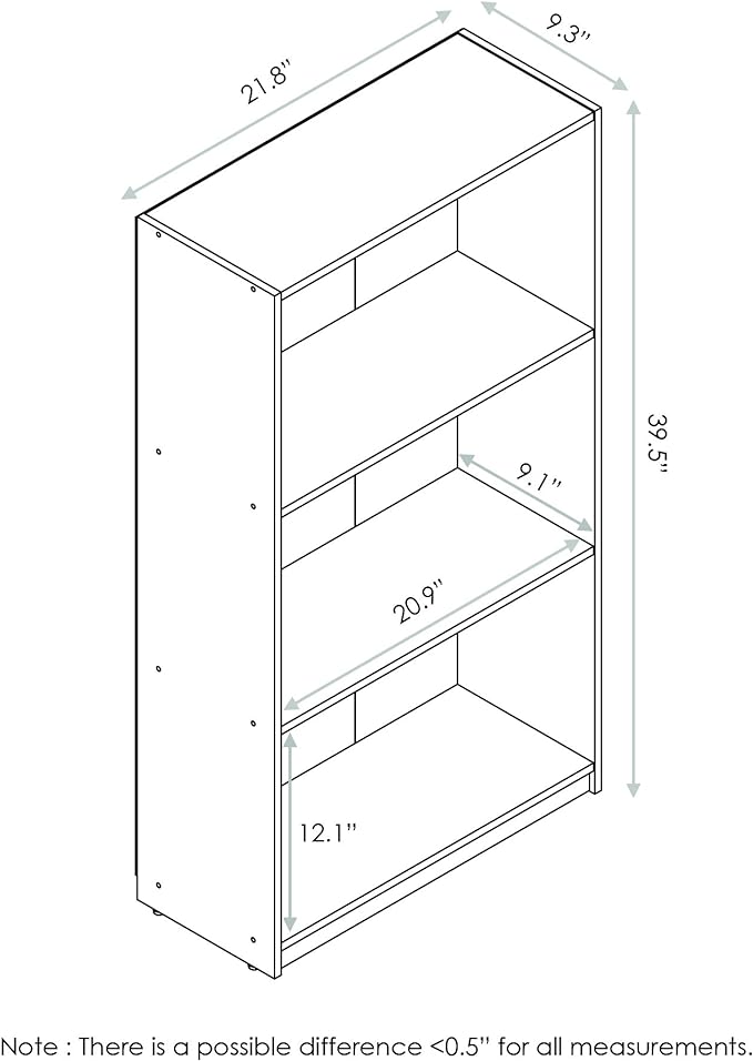 Furinno BASIC Book Shelf, 3-Tier Modern Bookshelf, Bookcase with Open Shelves, 9.3 x 21.8 x 39.5, for Living Room, Bedroom, Home Office, Pink