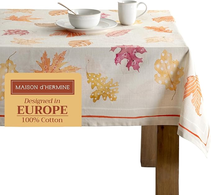 Maison d' Hermine Table Cloth Rectangle Table 100% Cotton 54 x 72 Inches Fall Tablecloth Reusable Everyday Use for Thanksgiving Christmas Decorations Dining Farmhouse Party (Colours of Autumn)