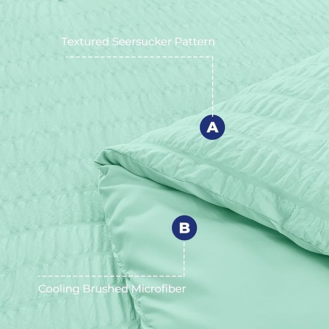 HYMOKEGE Mint Green California King Comforter Set Seersucker 7 Pieces, All Season Luxury Bed in a Bag for Bedroom, Bedding Set with Comforter, Sheets, Pillowcases & Shams