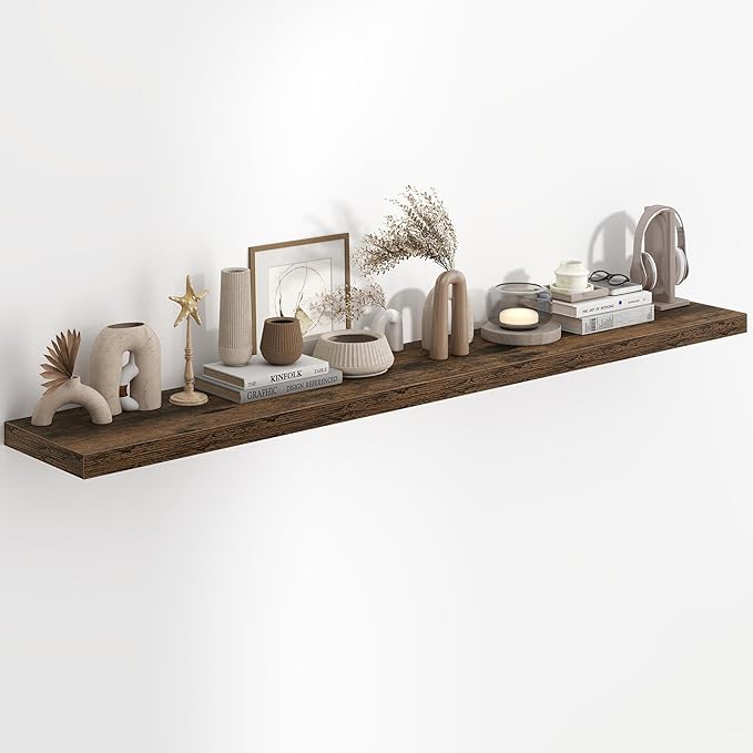 72"W x 9.3"D Floating Shelves for Wall, Wall Mounted Bathroom Shelves 1 Pack Deep Floating Shelf for Bedroom Kitchen Living Room, Rustic Wooden Wall Shelf with Invisible Bracket for Books Decor