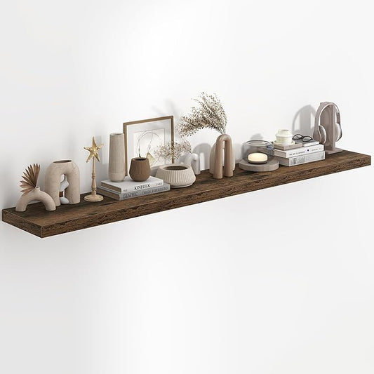 72"W x 9.3"D Floating Shelves for Wall, Wall Mounted Bathroom Shelves 1 Pack Deep Floating Shelf for Bedroom Kitchen Living Room, Rustic Wooden Wall Shelf with Invisible Bracket for Books Decor