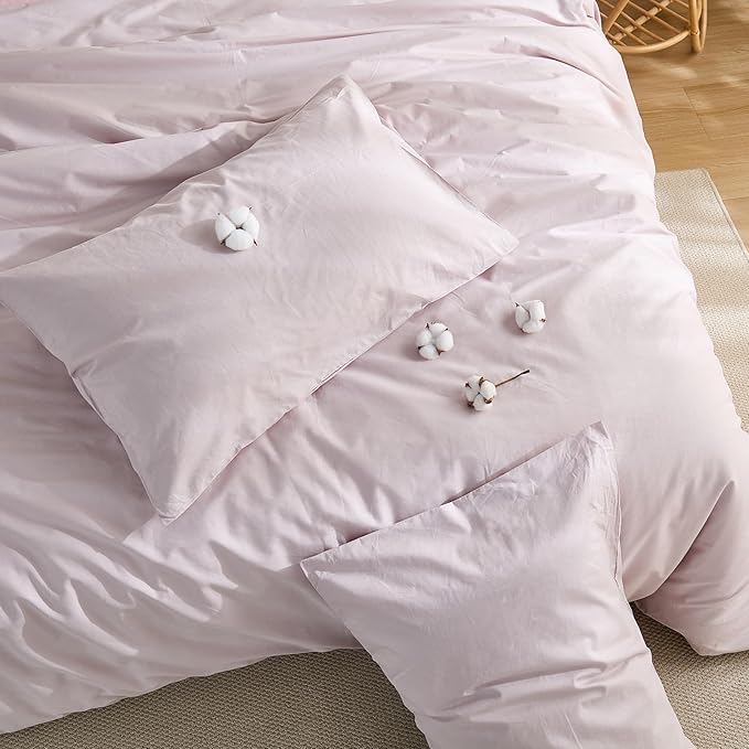 100% Washed Cotton Duvet Cover King Size – Beige Grey, Linen-Like Texture, Super Soft & Breathable Bedding Set, 3-Piece Durable Percale Comforter Cover