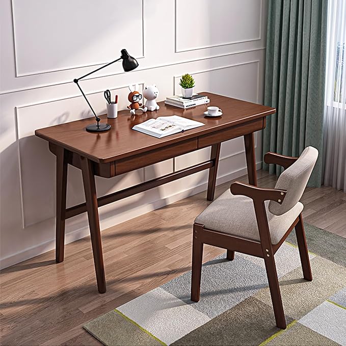 Wood Writing Desk with 2 Drawer,Home Office Desk for Small Spaces Study Desk PC Table Workstation (Walnut, 39.4x23.6x29.5)
