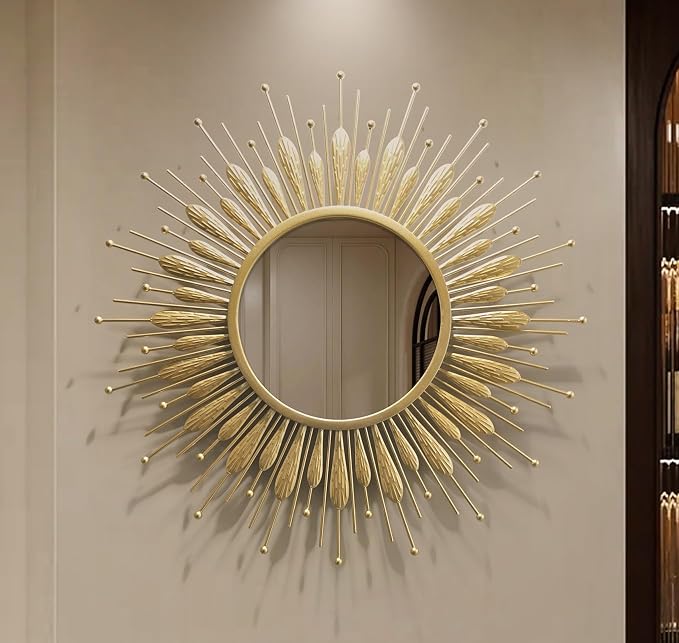 24" Sunburst Gold Wall Mirror Flower Design,Luxury Decorative Mirrors for Wall Decor Entryway/Dining Room/Kitchen