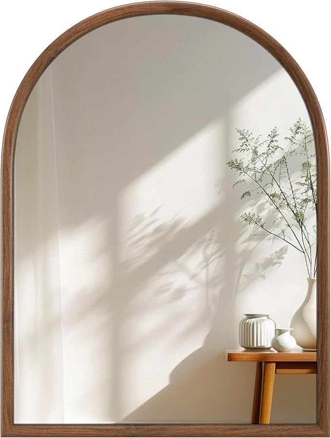 24"x32" Arch Wall Mirror for Wall, Wall Mounted Vanity Mirror for Bedroom, Wood Grain Finish Frame Mirror with Tempered Glass, Vintage Decorative for Bathroom, Entryway, Living Room, Walnut