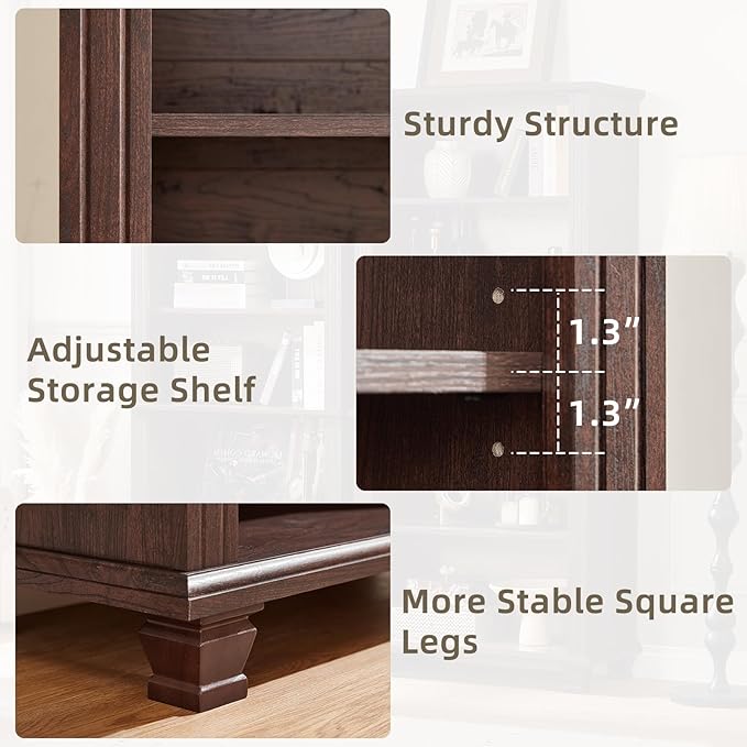 SAVOR LIFE 70" Tall Walnut Bookshelf,5 Tier Wooden Book Shelf with Adjustable Shelves & Wood Legs,Free Standing Farmhouse Bookcase with Open Display Storage,Vintage Bookshelves for Classroom, 2PCS