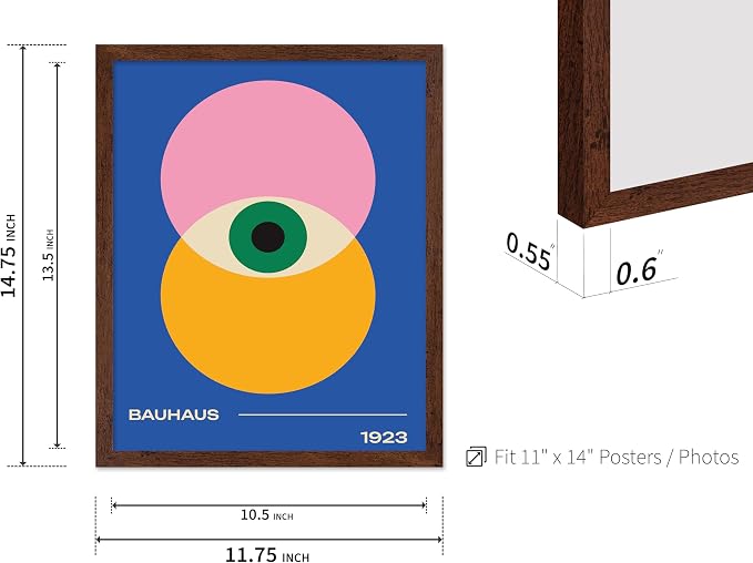 Poster Master Bauhaus Poster - Eye Print - Layered Circles ART - Graphic Design - Geometric Style - Chic Boho ART - Mid Century Modern - Living Room or Bedroom Decor - 11x14 Brown Framed