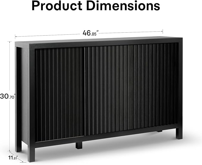 ZYBT Fluted Sideboard Buffet Cabinet with Storage, Modern Credenza Buffet Sideboards Bar Cabinet Console Table with Adjustable Shelves Slide Door for Living Room Hallway Kitchen Entryway (Black)