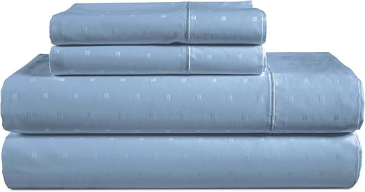 LANE LINEN 100% Egyptian Cotton Queen Sheet Set, Soft & Comfy Thick Fully Elasticized Mercerized Cotton Sheets Queen Size Set, No Pill Fade Resistant Elegant Swiss Dot - French Blue