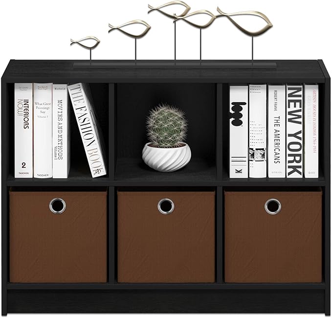 Furinno Cubic Closet Organizers and Storage, 6-Cube Closet Organizer with Bins, Open Shelf Storage, for Wardrobe, Bedroom, Living Room, Americano