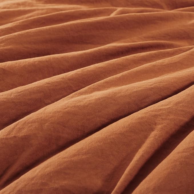WRENSONGE Super King Comforter Set- 7 Pieces Soft Burnt Orange Bed in a Bag with Fitted Sheet, Flat Sheet, 2 Shams, and 2 Pillowcases-Warm Bed Sets Fall Comforter for All Seasons
