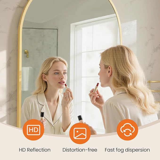 Sweetcrispy 20"x31" Arched Gold Bathroom Mirror, Bathroom Mirrors for Over Sink, Modern Wall Mirrors Arch Decorative for Entryway, Bedroom, Vanity,Horizontal or Vertical Hanging