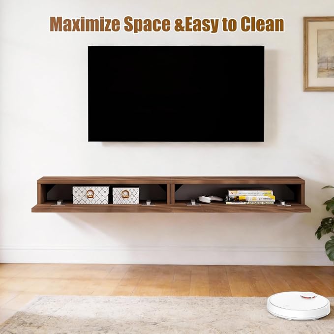 Floating Solid Wood Console Table, 47'' Wall Mounted Narrow Entryway Table with Storage Shelf, Modern Couch Shelves Small Entry Way Tables for Entryway, Front Hall, Hallway (Walnut, 47.24IN)