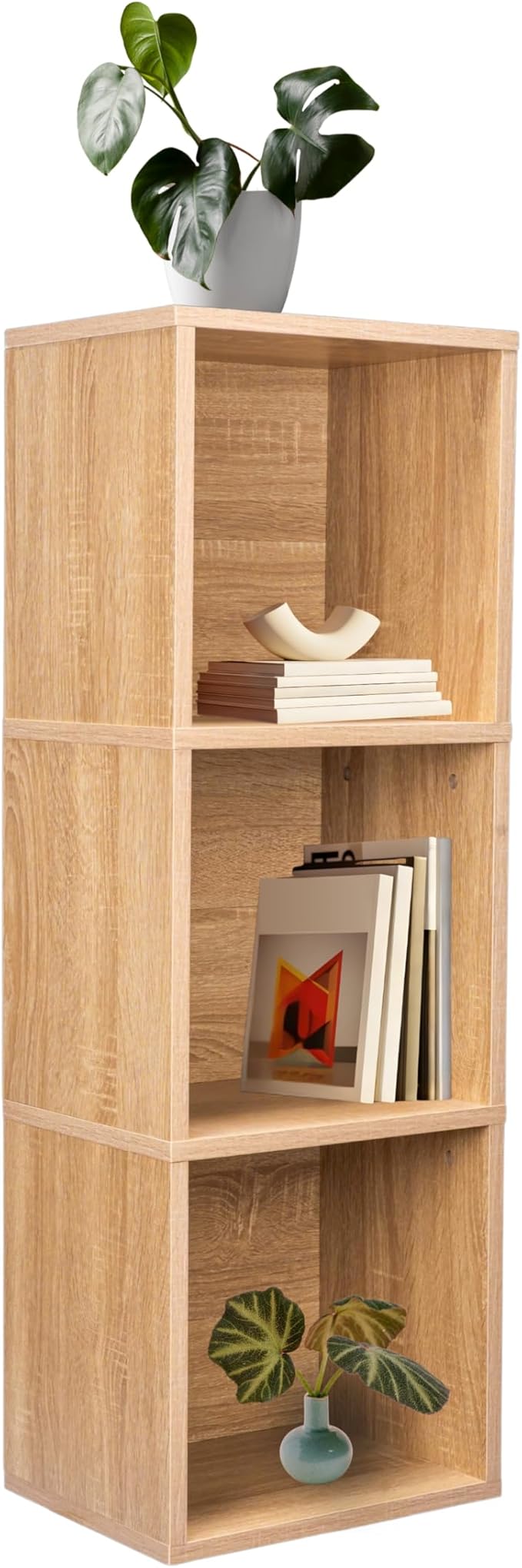 Cube Storage Shelf, 3 Cube Storage Organizer, 3 Tier Bookshelf Small Bookcase, Wooden Book Shelf for Bedroom, Small Bookshelf for Living Room and Office (Natural, 3 Cube)