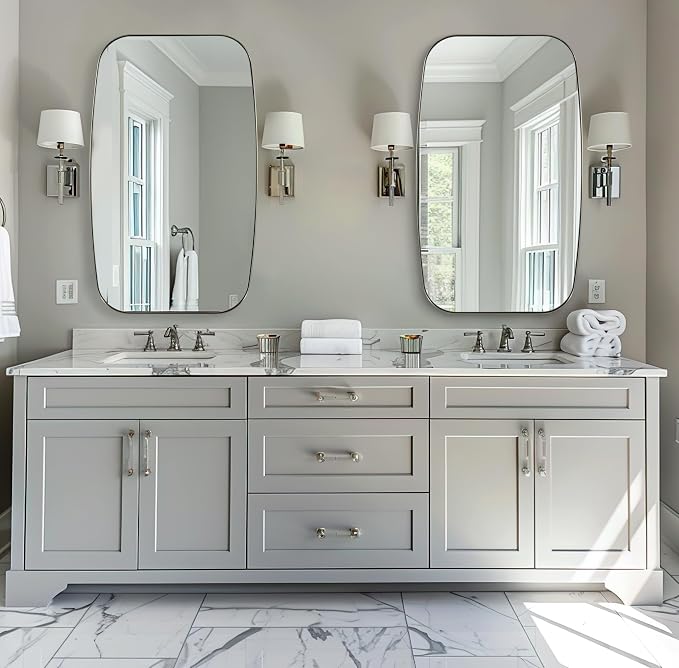 ANDY STAR Brushed Nickel Mirror, 24x32’’ Oval Mirror for Bathroom, Brushed Nickel Oblong Bathroom Mirror for Over Sink, Modern Anti Rust Silver Vanity Mirror
