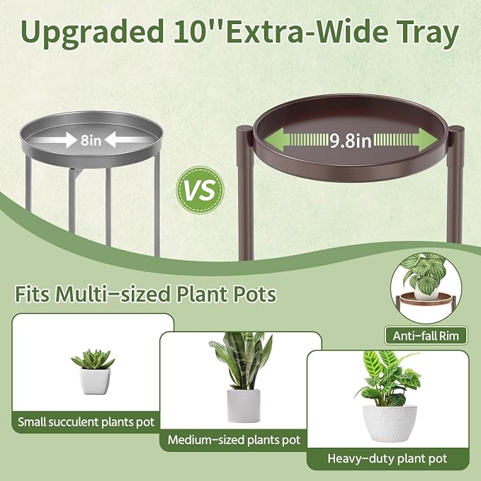 LASZOLA 5 Tier Large Plant Stand Indoor Tall with 10 Inch Metal Tray, Corner Folding Flower Display Rack, Modern Plant Holder Shelf for Outdoor Patio Porch Garden Office Living Room, Bronze