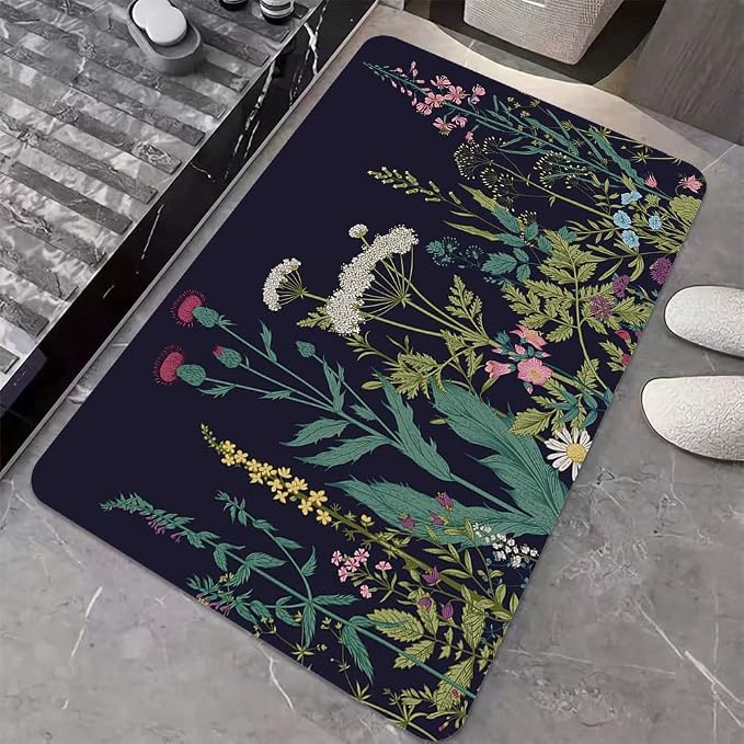 Diatomaceous Earth Bath Mat,Wild Flowers Non-Slip Volume Super Absorbent Fast Drying for Bathroom Kitchen Door mat,Eco-Friendly Easy to Clean 20×31Inch (50 * 80cm)