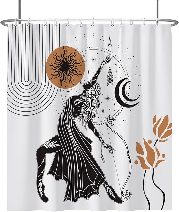 Baocicco Boho Shower Curtain Sun Moon Women Bow and Arrow Plants Modern Geometric Shower Curtains Decorative for Bathroom Waterproof Fabric Shower Curtain with Hooks 72x78 Inches