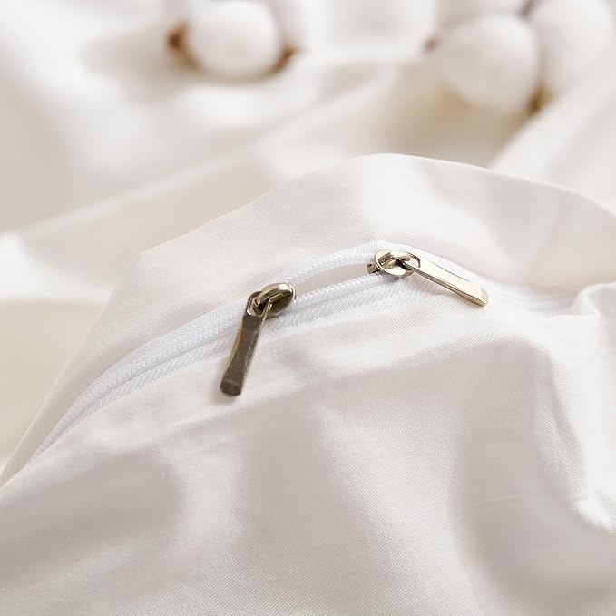 100% Washed Cotton Duvet Cover King Size – Bright White, Linen-Like Texture, Super Soft & Breathable Bedding Set, 3-Piece Durable Percale Comforter Cover