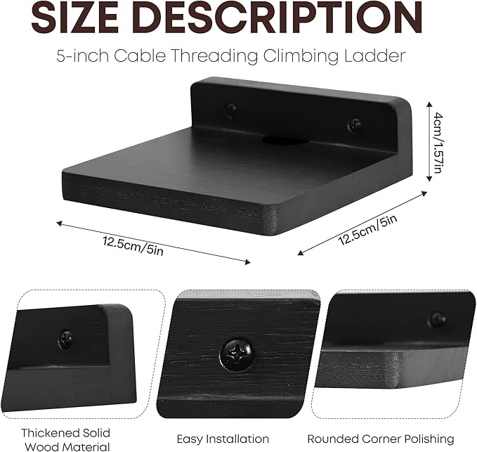 Small Floating Shelf for Wall,5 Inch Wooden Wall Shelf Set of 2,Mini Speaker, Baby Monitor,Cameras，Figurines Display Stand, for Bedroom, Gaming Room, Living Room, Bathroom, Office(Black)