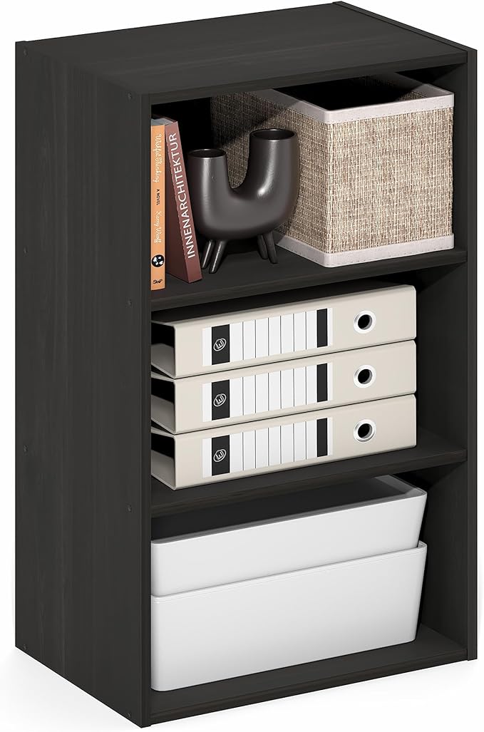Furinno Basic Book Shelf, 3-Tier Bookshelf, Storage Organizer Bookcase with Open Shelf, 11 x 17 x 26, for Living Room, Bedroom, Home Office, Espresso