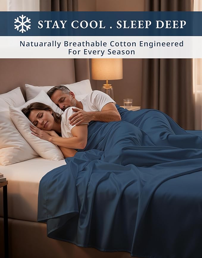 Lane Linen 100% Egyptian Cotton Sheets King Size - Naturally Breathable & Durable Winter Comfort King Bed Sheets, Ultra-Soft Hotel Luxury Comfort with 15" Deep Pocket, Silky Sateen Weave - Estate Blue