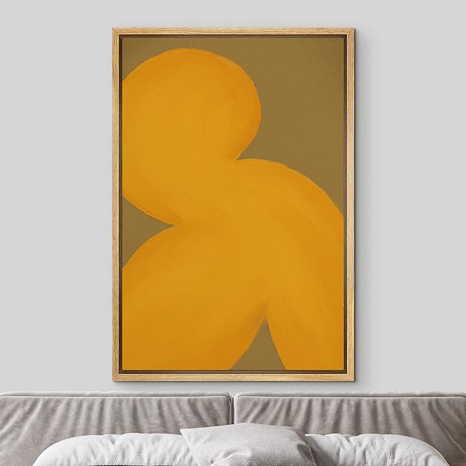 MUDECOR Framed Canvas Print Wall Art Geometric Mid-Century Yellow Polygon Abstract Shapes Illustrations Minimalism Decorative Bohemian Colorful Zen for Living Room, Bedroom, Office - 24"x36" Natural