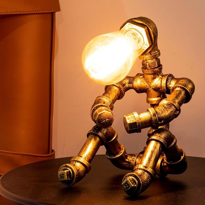 Steampunk Table Lamp, Industrial Water Pipe Lamp Retro Iron Piping Desk Lamp Vintage Nightstand Lamps for Bedroom Living Room Kitchen Café Dorm Pub