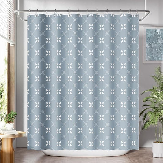 AmazerBath Shower Curtain Blue, Cloth Blue and White Floral Fabric Shower Curtain Sets with 12 Shower Curtain Hooks, Rustic Home Decor Washable Farmhouse Fall Bathroom Shower Curtains, 72x72 Inches