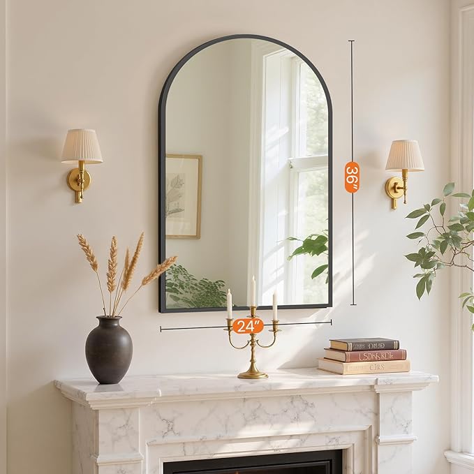 Sweetcrispy 24"x36" Arched Black Bathroom Mirrors for Wall | Bathroom Mirrors for Over Sink, Metal Framed with HD Shatter-Proof Glass for Entryway, Bedroom, Home Decor