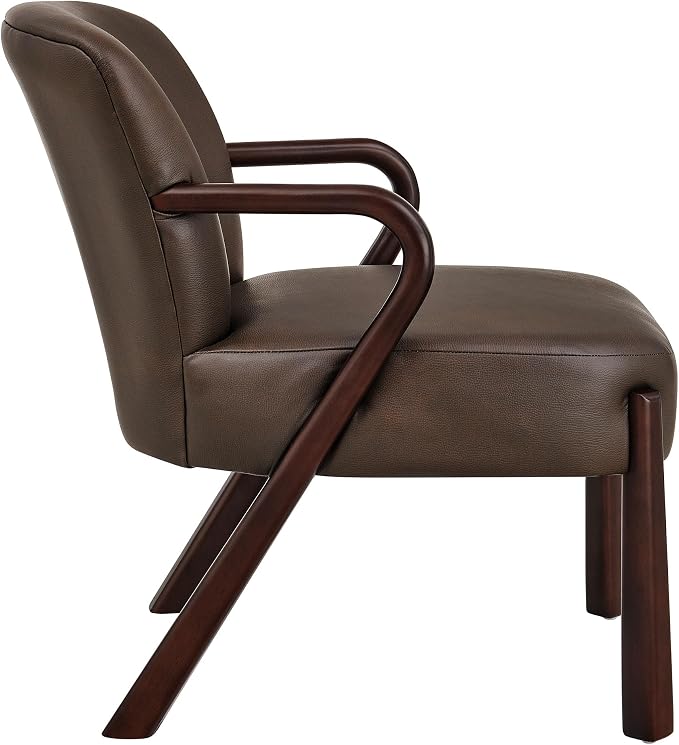 Modway Arden Faux Leather Upholstered Accent Armchair in Espresso – Mid-Century Modern Lounge Chair with Curved Wood Frame