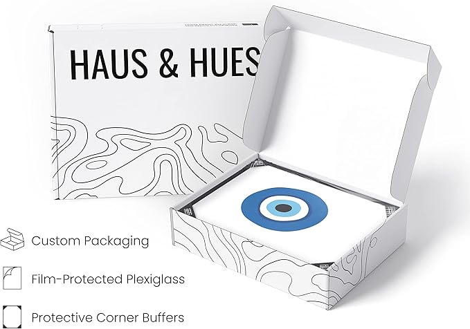 HAUS AND HUES Evil Eye Decor - Navy Blue Wall Art, Evil Eye Wall Decor, Mykonos Artwork, Evil Eyes Print, Big Eyes Painting Prints, Evil Eye Posters For Wall Art Aesthetic (12x16, Framed Black)