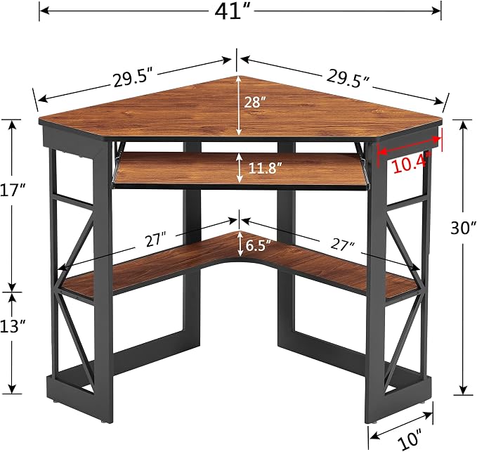 VECELO Corner Computer Desk 41 x 30 inches with Smooth Keyboard & Storage Shelves for Home Office Workstation, Teak