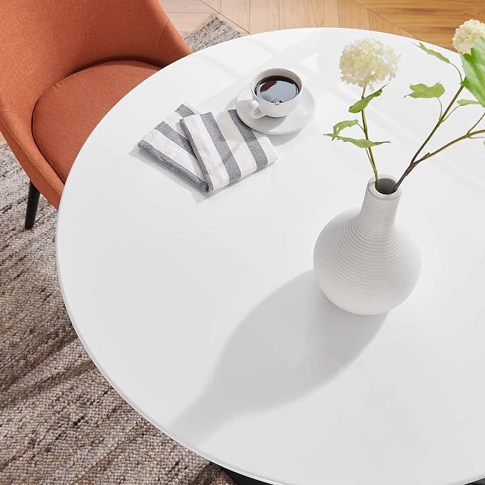Modway Lippa 36" Round Wood Dining Table, White Top, Black Base