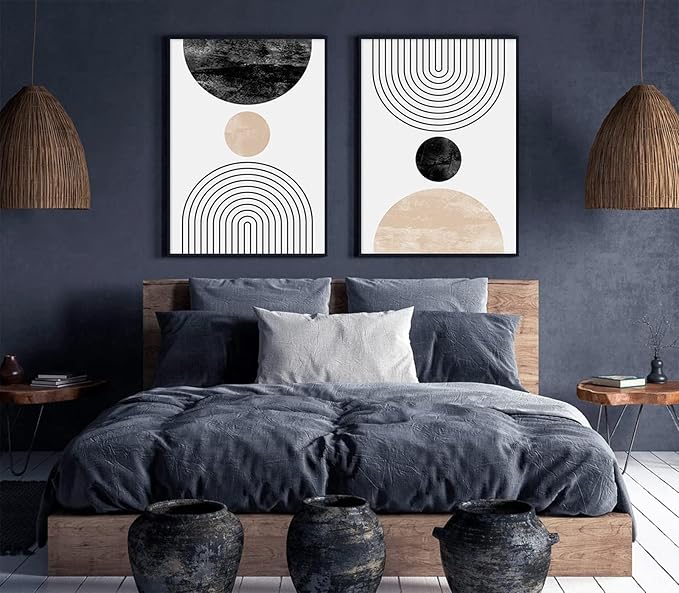 Mid Century Modern Wall Art Prints Set of 2, Neutral Abstract Geometric Wall Art Boho Canvas Prints Mid Century Eoind Wall Decor Modern Abstract Pictures Artwork for Home Room 16x24 Inch Unframed