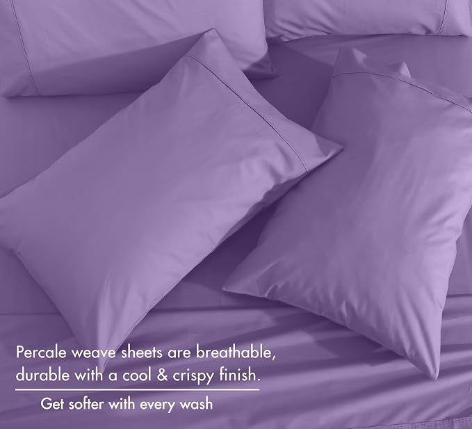 RUVANTI 100% Cotton Percale Sheets Full Size 6 Piece Set, Cooling Bed Sheets for Hot Sleepers, Deep Pocket 16”, Breathable Lightweight & Durable, Crisp Hotel Style Sheets, Purple Sage