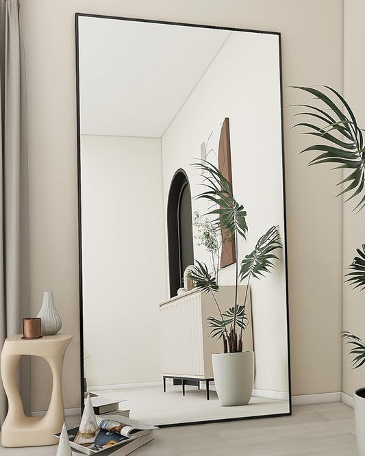 Koonmi 76"x34" Floor Mirror Full Length, Bedroom Floor Body Mirror with Stand, Large Black Mirror, Leaning, Standing or Hanging Horizontally/Vertically