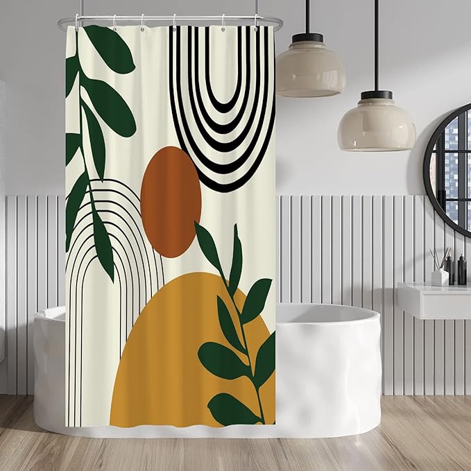Baocicco Boho Mid Century Shower Curtain Sun Leaves Modern Abstract Geometric Aesthetic Shower Curtains for Bathroom Bathtubs Waterproof Fabric Shower Curtain with Hooks 36x72 Inches