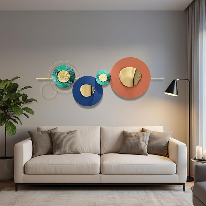 JFUJFU Large Orange Metal Wall Decor - Abstract 3D Geometric Sculptural Art for Mid Century Modern Living Room & Entryway