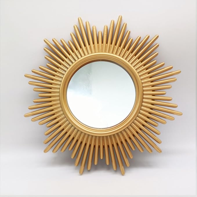 Gold Mirrors for Wall Pack of 1. Round Mirrors.12 Pointed Star Shape.Decorative Mirrors.Wall Mirrors for Decor Home Decor.Plastic Frames.Glass Mirrors.Sun Gold Color.