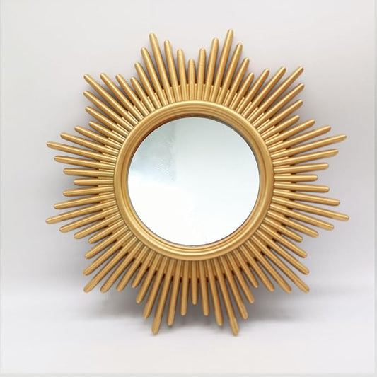 Gold Mirrors for Wall Pack of 1. Round Mirrors.12 Pointed Star Shape.Decorative Mirrors.Wall Mirrors for Decor Home Decor.Plastic Frames.Glass Mirrors.Sun Gold Color.